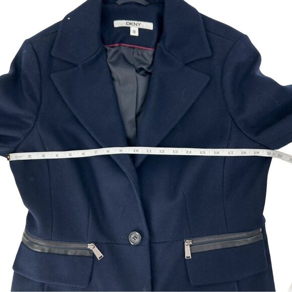 DKNY Wool Navy Blue Black Sleeve Button Down Overcoat Size 14 - Picture 14 of 16